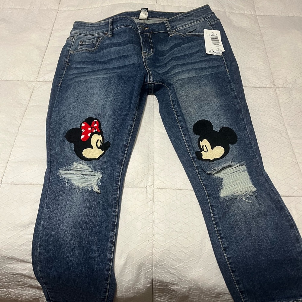 Disney Women's Blue Jeans with Mickey and Minnie Patches